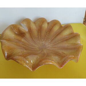 Vintage Murano Art Glass Bowl 10" Hand Blown Gold Fleck